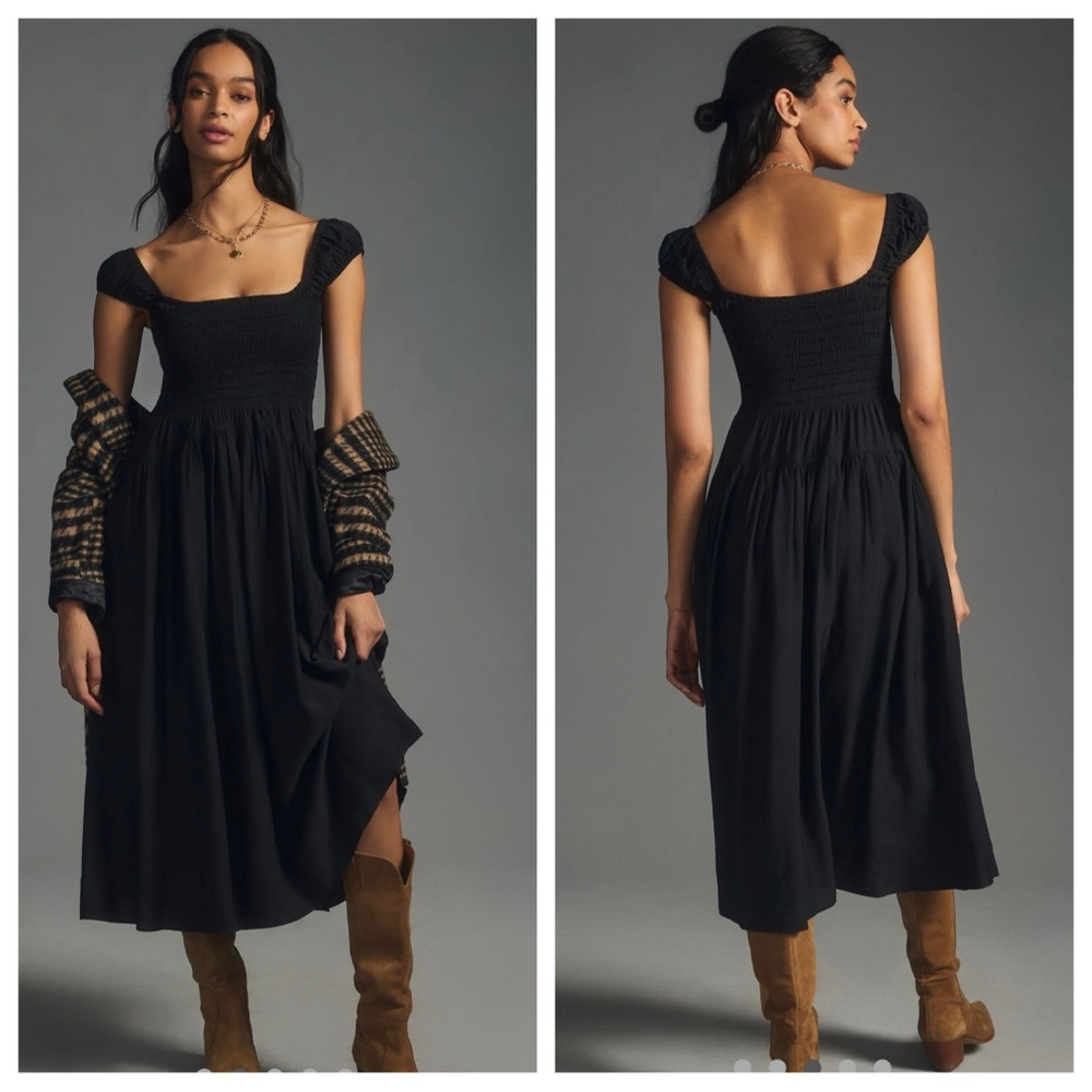 Moon River for Anthropologie Cap Sleeve Midi Dress, Black, Medium, NWOT